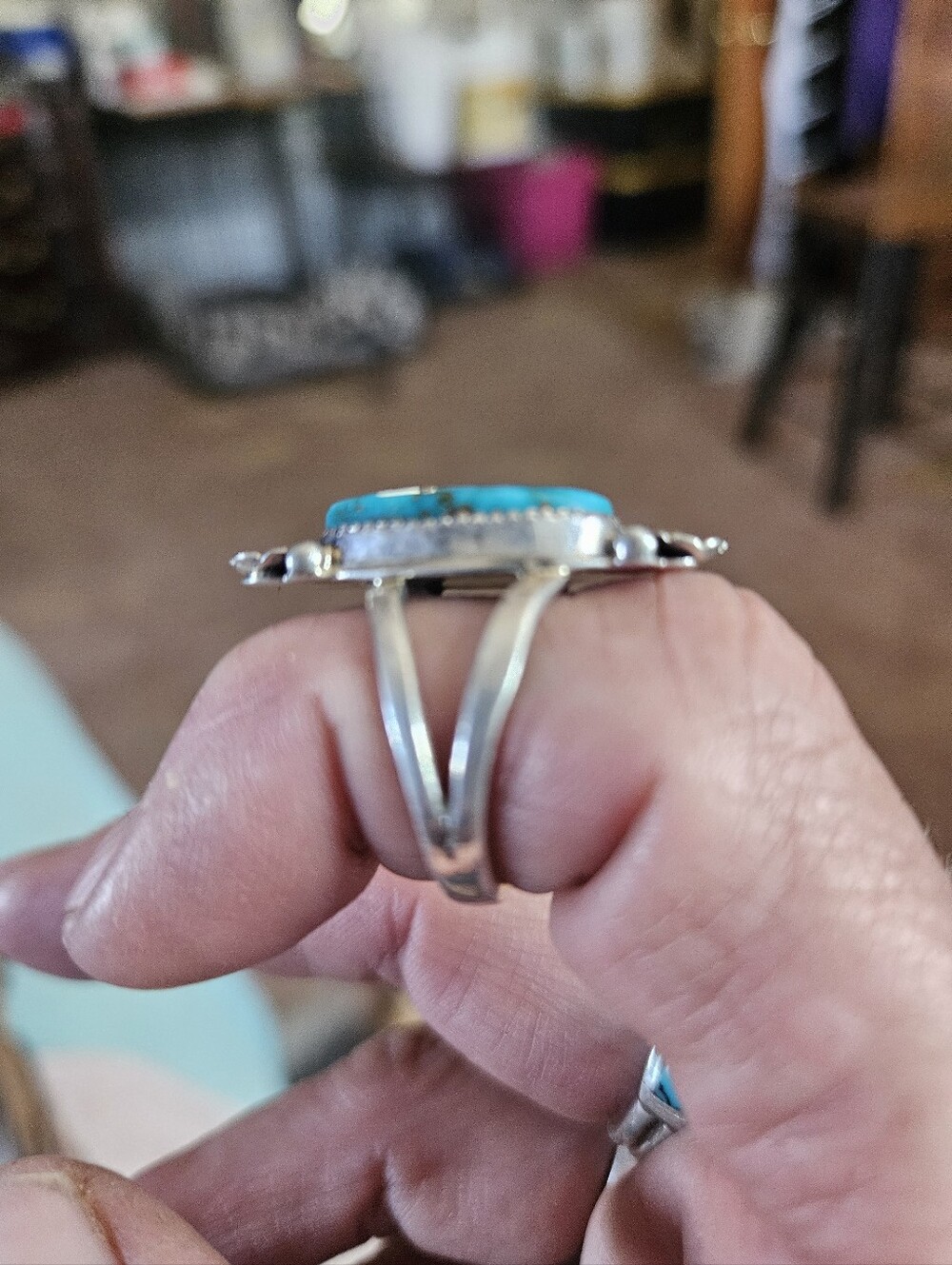 Native American Navajo Silver Bisbee Turquoise Ring - Size 7.5 - Picture 9 of 9